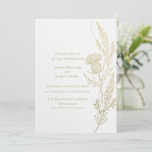 Invitación Línea de Arte Botánico de Cardo Escocés Boda de Or