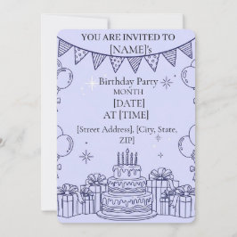 Invitación Línea de Arte de Celebración de Cumpleaños – Tarta