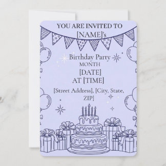 Invitación Línea de Arte de Celebración de Cumpleaños – Tarta