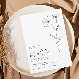 Invitación Línea de Arte de Flor Silvestre Fiesta de Compromi