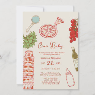 Invitación Línea de arte de pizza Ciao Baby Todo en uno para 