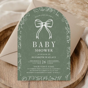 Invitación Línea de Arte Verde Salvia Coquette Arco Bebe Show