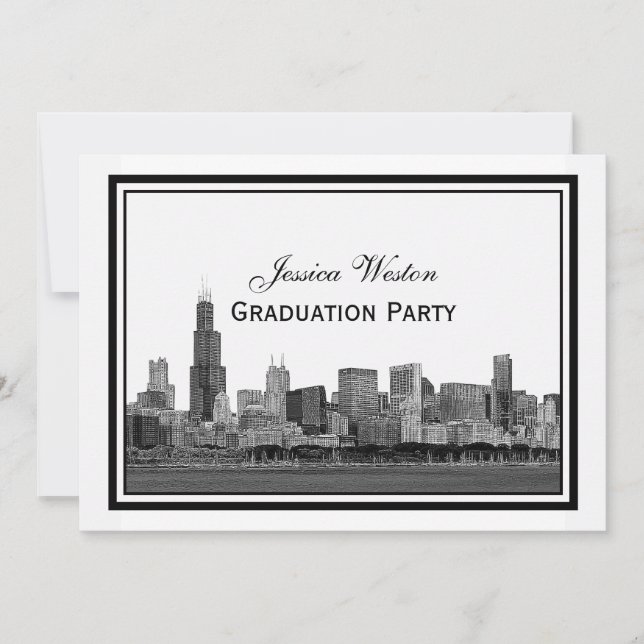 Invitación Línea De Esquina De Chicago Graduación Marcada H (Anverso)