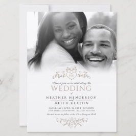 Invitación Línea de hoja de arte monograma cardíaco tan boda