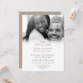 Invitación Línea de hoja de arte monograma cardíaco tan boda