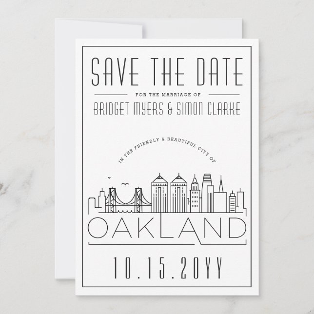 Invitación Línea de horizonte estilizada del Boda de Oakland  (Anverso)