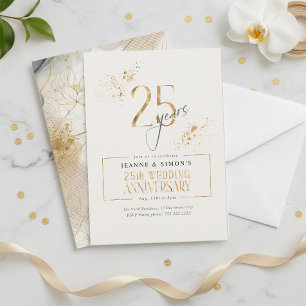 Invitación Línea de Oro Floral 25 Aniversario ID1169