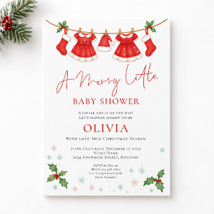 Invitación Línea de Ropa Alegre Pequeño Navidad Baby Shower