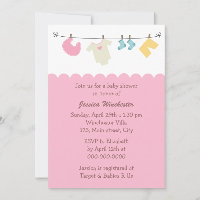 Invitación Línea de ropa Baby Shower (Anverso)