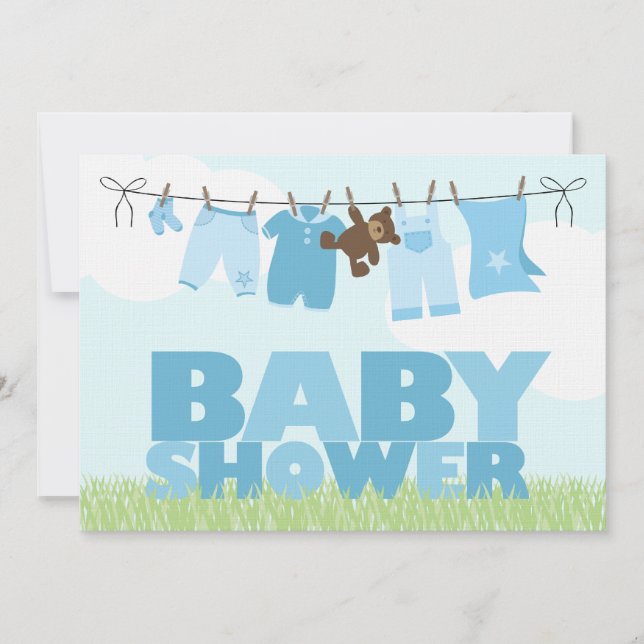 Invitación Línea de ropa para bebé {blue} Boys Baby Shower (Anverso)