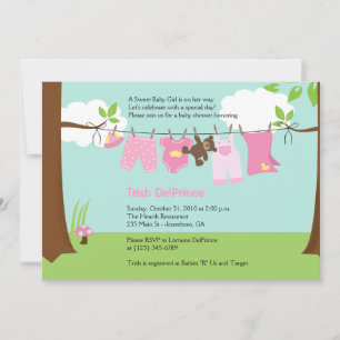 Invitación Línea de ropa para bebé Chica rosa 5x7 Baby Shower