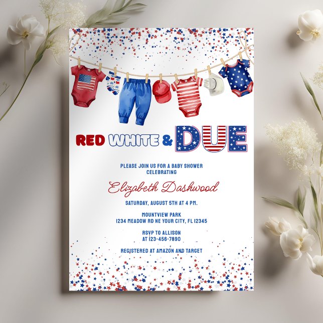 Invitación Línea de ropa patriótica roja blanca y debida Baby (Subido por el creador)