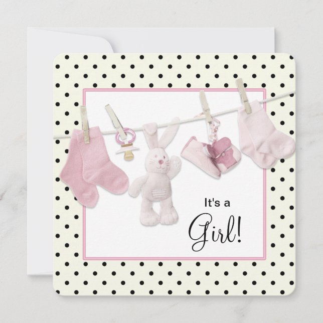 Invitación Línea de ropa rosa - Niña ducha (Anverso)