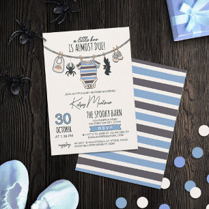 Invitación Línea De Ropa Un Pequeño Boo Azul Halloween