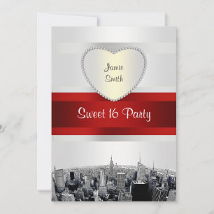 Invitación Línea de Skyline 2H Etched NYC Blanco, Cinta Roja