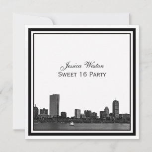 Invitación Línea de Skyline de Boston Encantada dulce con mar