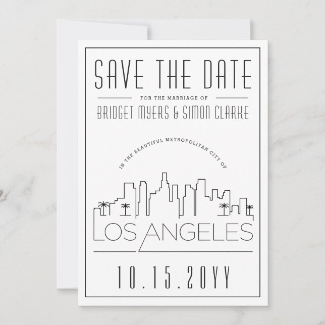 Invitación Línea de Skyline estilizada Boda de Los Ángeles Gu (Anverso)