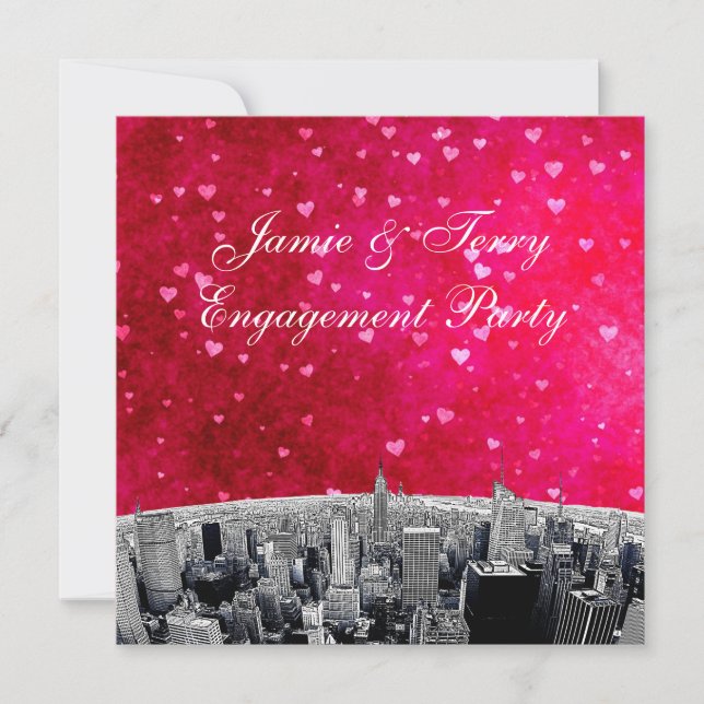 Invitación Línea de Skyline Etched NYC #2 Compromiso Rosa Red (Anverso)