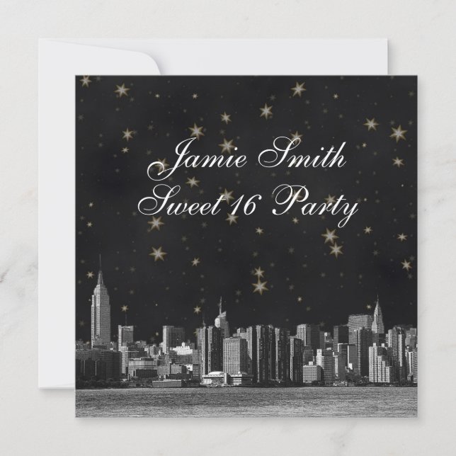 Invitación Línea de Skyline Etched NYC #3 Black Gold Star Swe (Anverso)