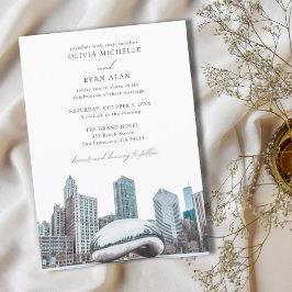 Invitación Línea de Skyline moderna de Bodas de Chicago en bl
