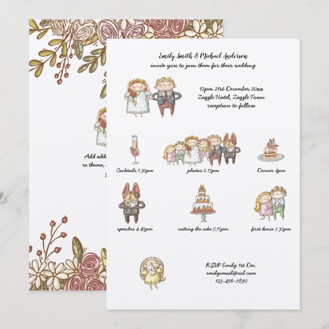 Invitación Línea de tiempo boda Invitar a Kraft Rústico dibuj (Anverso / Reverso)