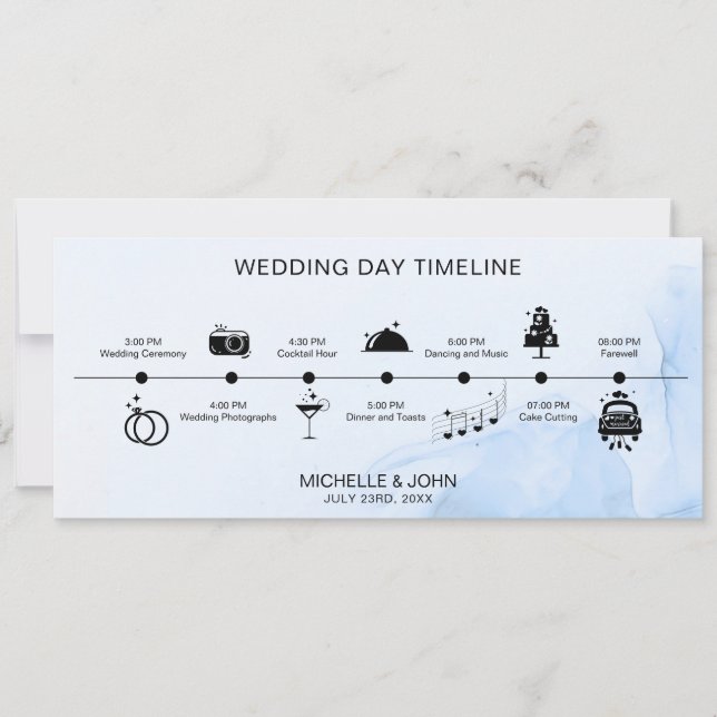 Invitación Línea de tiempo de Boda simple e ilustrada (Anverso)