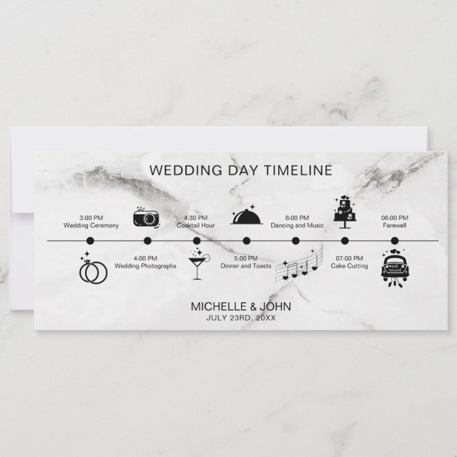 Invitación Línea de tiempo de Boda simple e ilustrada (Anverso)