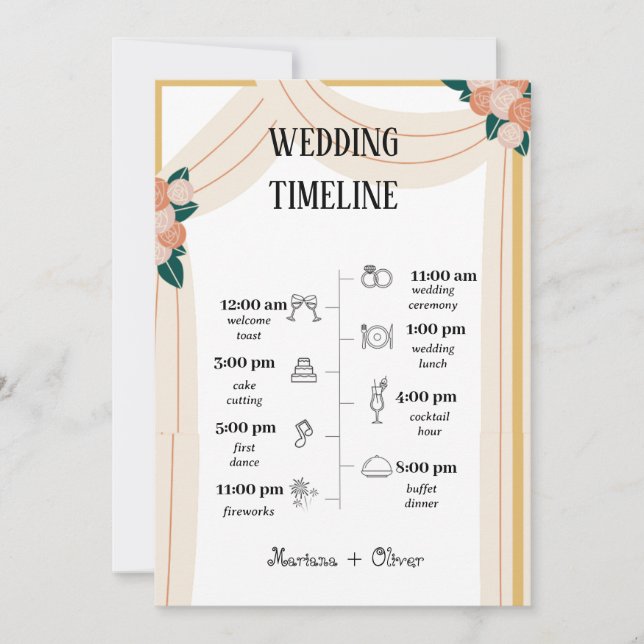 Invitación Línea de tiempo de Boda sin estrés: haga que su dí (Anverso)