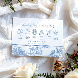 Invitación Línea de tiempo del Boda Blue Coastal Toile