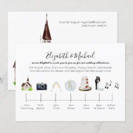 Invitación Línea de tiempo del Boda de la iglesia de acuarela