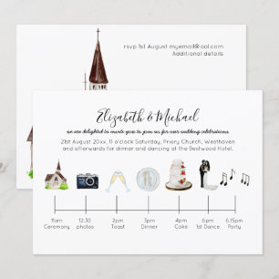 Invitación Línea de tiempo del Boda de la iglesia de acuarela