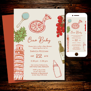 Invitación Línea de trabajo Ciao Baby Fiesta de Pizza Italian
