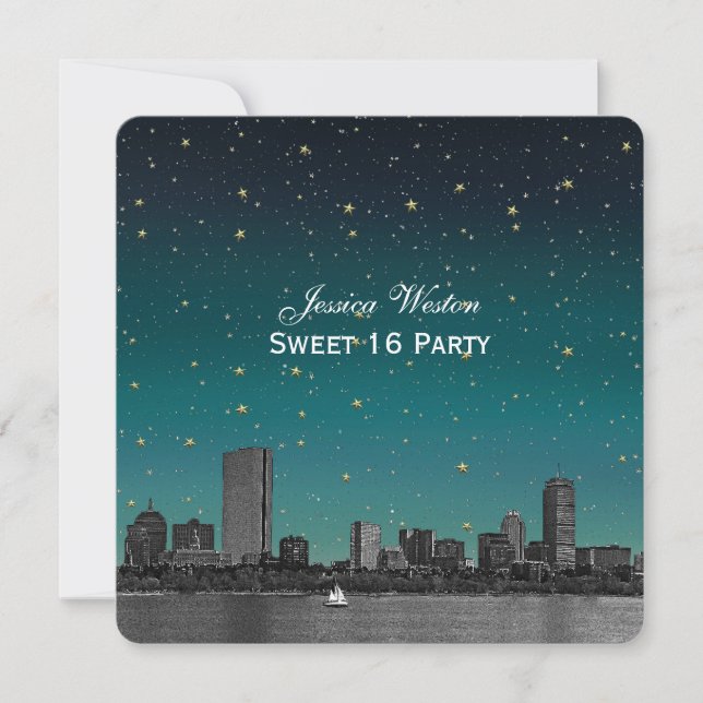 Invitación Línea del cielo de Boston Estrellada Grabada Dulce (Anverso)
