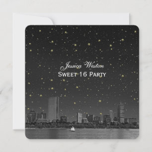 Invitación Línea del cielo de Boston Estrellada Grabada Dulce