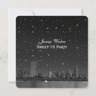 Invitación Línea del cielo de Boston Estrellada Grabada Dulce