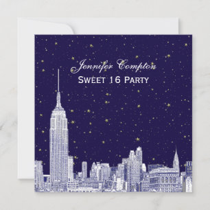 Invitación Línea del cielo de la Marina NYC Etch Estrella DIY