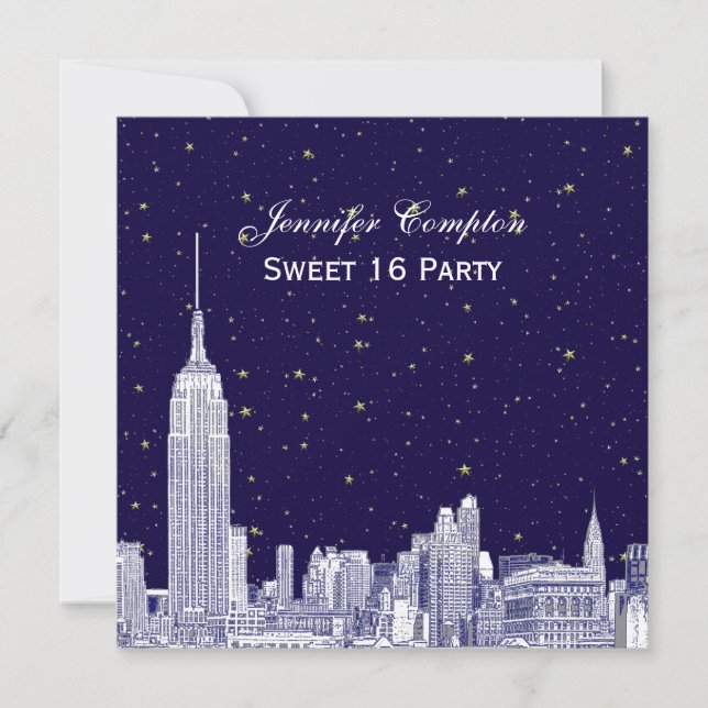 Invitación Línea del cielo de la Marina NYC Etch Estrella DIY (Anverso)