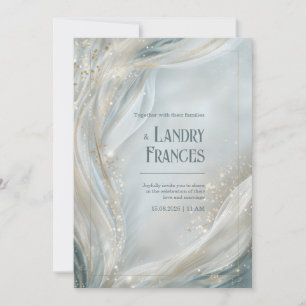 Invitación Línea Dorada Luminosa Fluida de Mármol para Boda