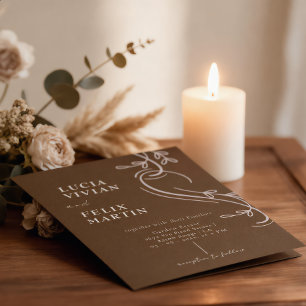 Invitación Línea Elegante Floral Lino Café Espresso Boda