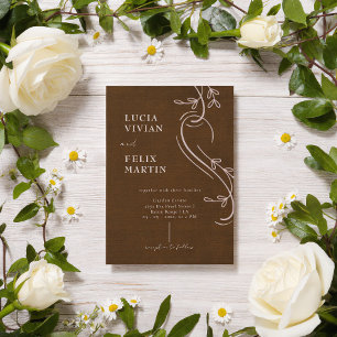 Invitación Línea Elegante Floral Lino Café Espresso Boda