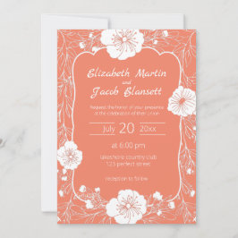 Invitación Línea floral Arte blanco y Boda de salmón