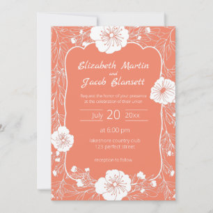Invitación Línea floral Arte blanco y Boda de salmón