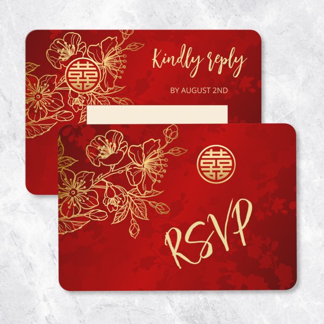 Invitación Línea floral Arte Boda china RSVP (Subido por el creador)