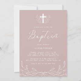Invitación Línea Floral Baptismo Neutral Cruzado Minimalista