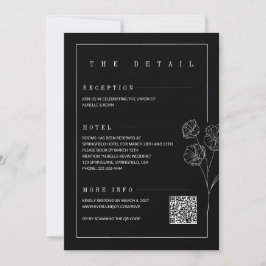 Invitación Línea Floral Rústica Negra Elegante Todo en Boda
