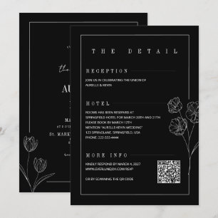 Invitación Línea Floral Rústica Negra Elegante Todo en Boda