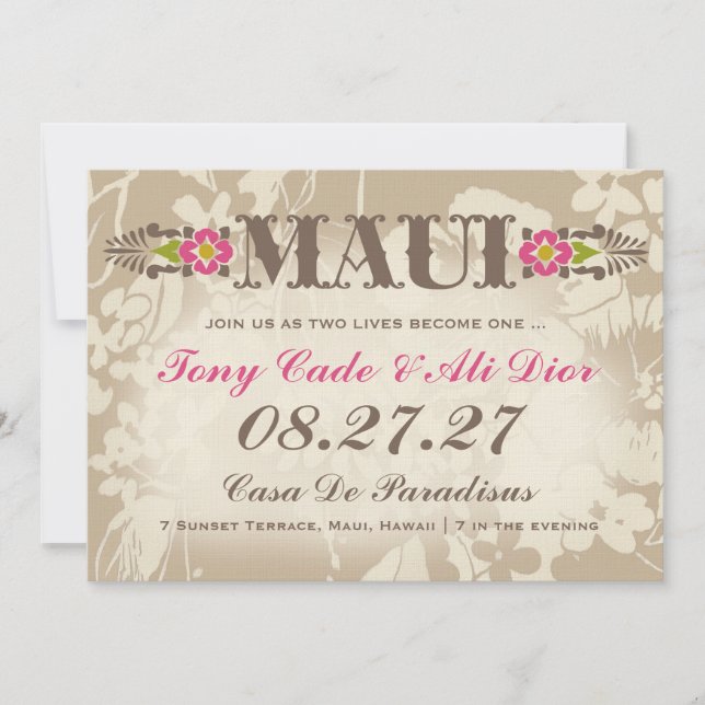 Invitación Línea floral tropical de destino MAUI (Anverso)