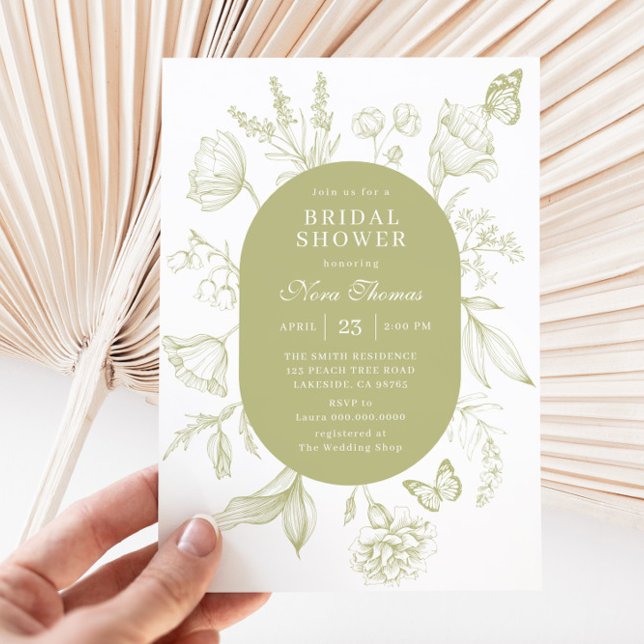 Invitación Linea floral verde Art Butterfly Shower (Subido por el creador)