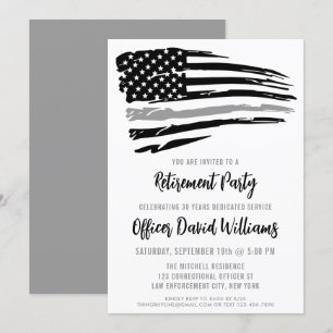 Invitación Línea Gris Delgada Jubilación del Oficial Correcci