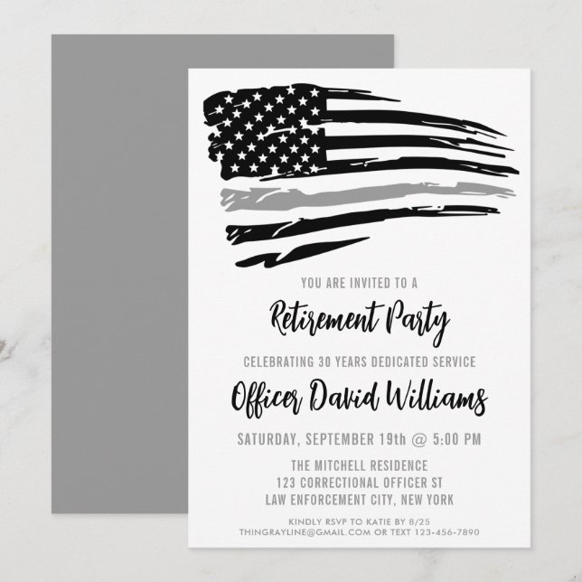 Invitación Línea Gris Delgada Jubilación Oficial Correccional (Anverso / Reverso)